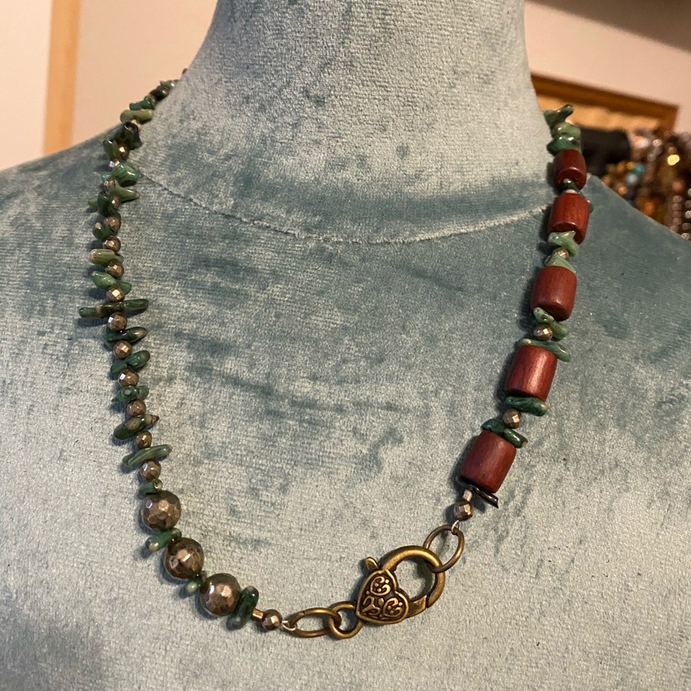 Pretty pyrite and wood necklace